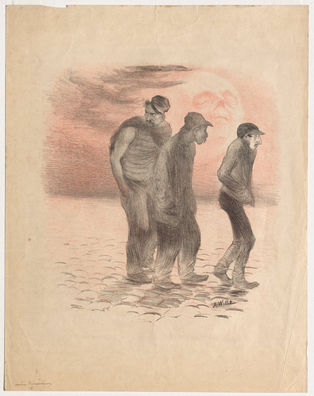 Paryskie sceny i mordercy (litografia wydrukowana w czerni i czerwieni) autorstwa Adolphe Leon Willette