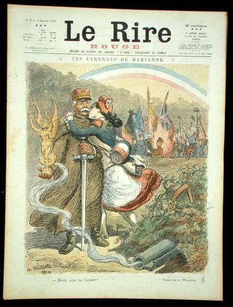 Thank You, Father Victory, przednia okładka "Le Rire Rouge", 2 stycznia 1915 (litografia kolorowa) autorstwa Adolphe Leon Willette