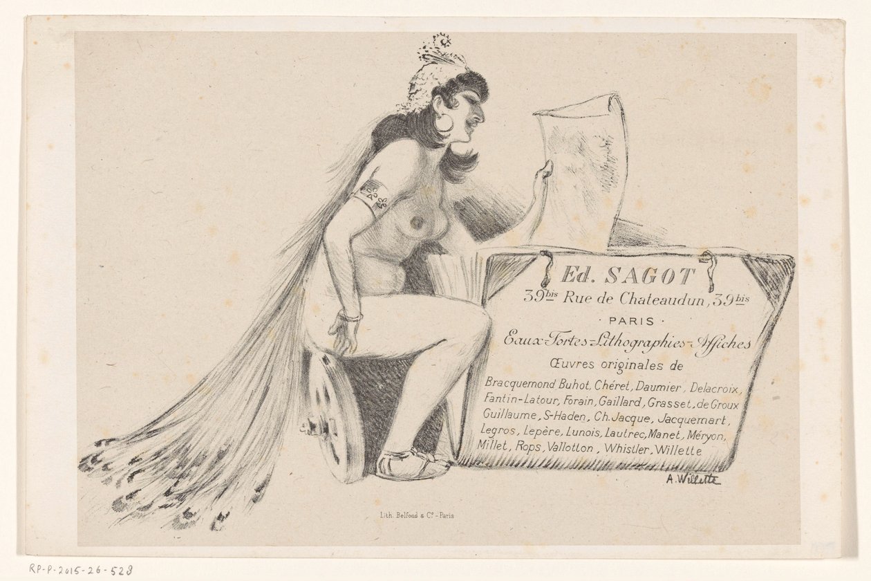 Wizytówka dilera druku Edmonda Sagota w Paryżu autorstwa Adolphe Leon Willette