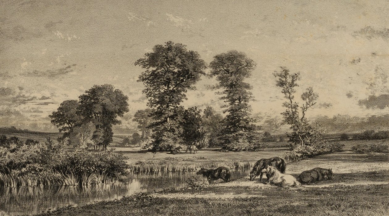 Wypas koni autorstwa Adolphe Mouilleron