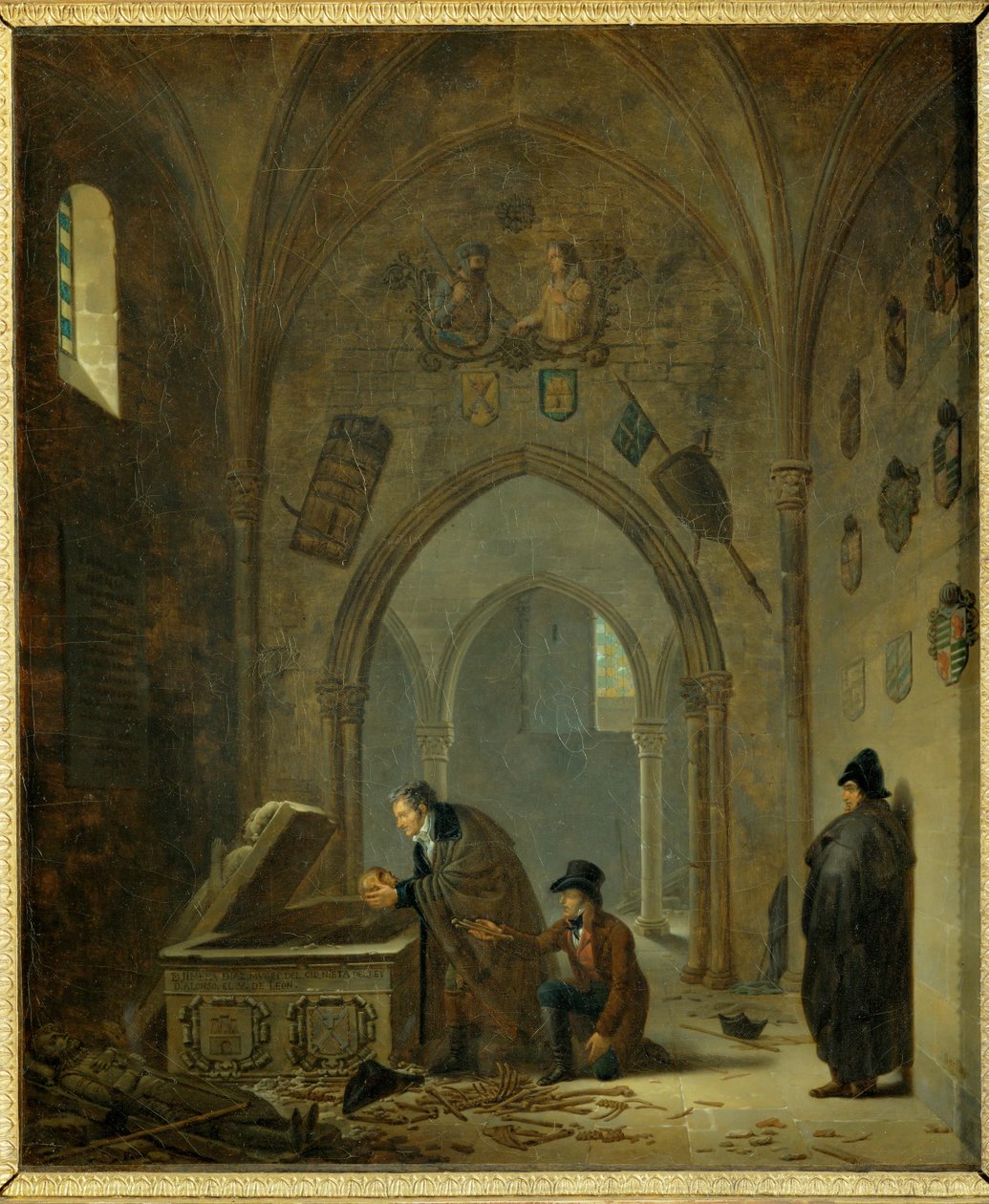 Żyjący Denon, w Hiszpanii, zwracający szczątki Cyda i Chimène do ich grobów ... autorstwa Adolphe Roehn