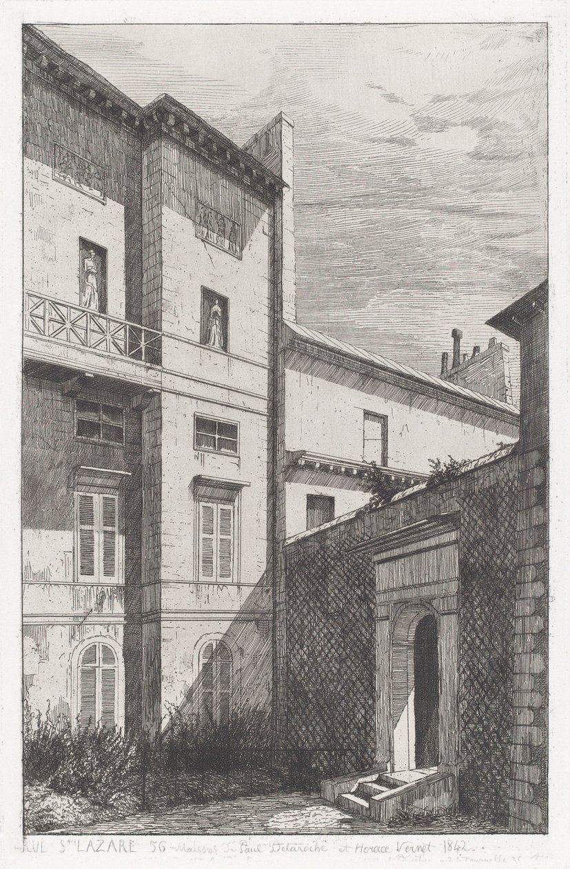 Rue St. Lazare 56, Dom Paula Delaroche i Horace Vernet autorstwa Adolphe Théodore Jules Martial Potémont