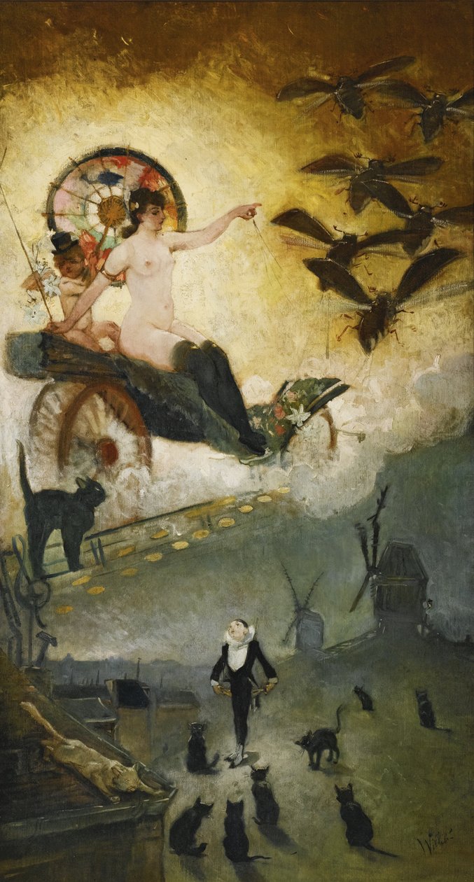 Pożegnanie XIX wieku. Projekt dekoracji sali kabaretowej Le Chat Noir w M autorstwa Adolphe Leon Willette