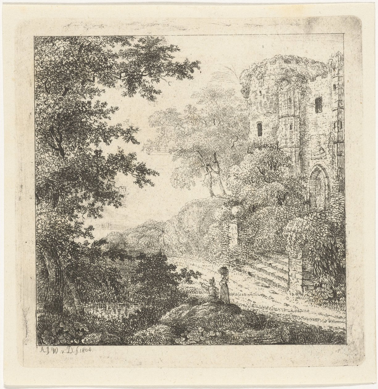 Krajobraz z postaciami przy ruinach zamku autorstwa Adriaan Jacob Willem van Dielen