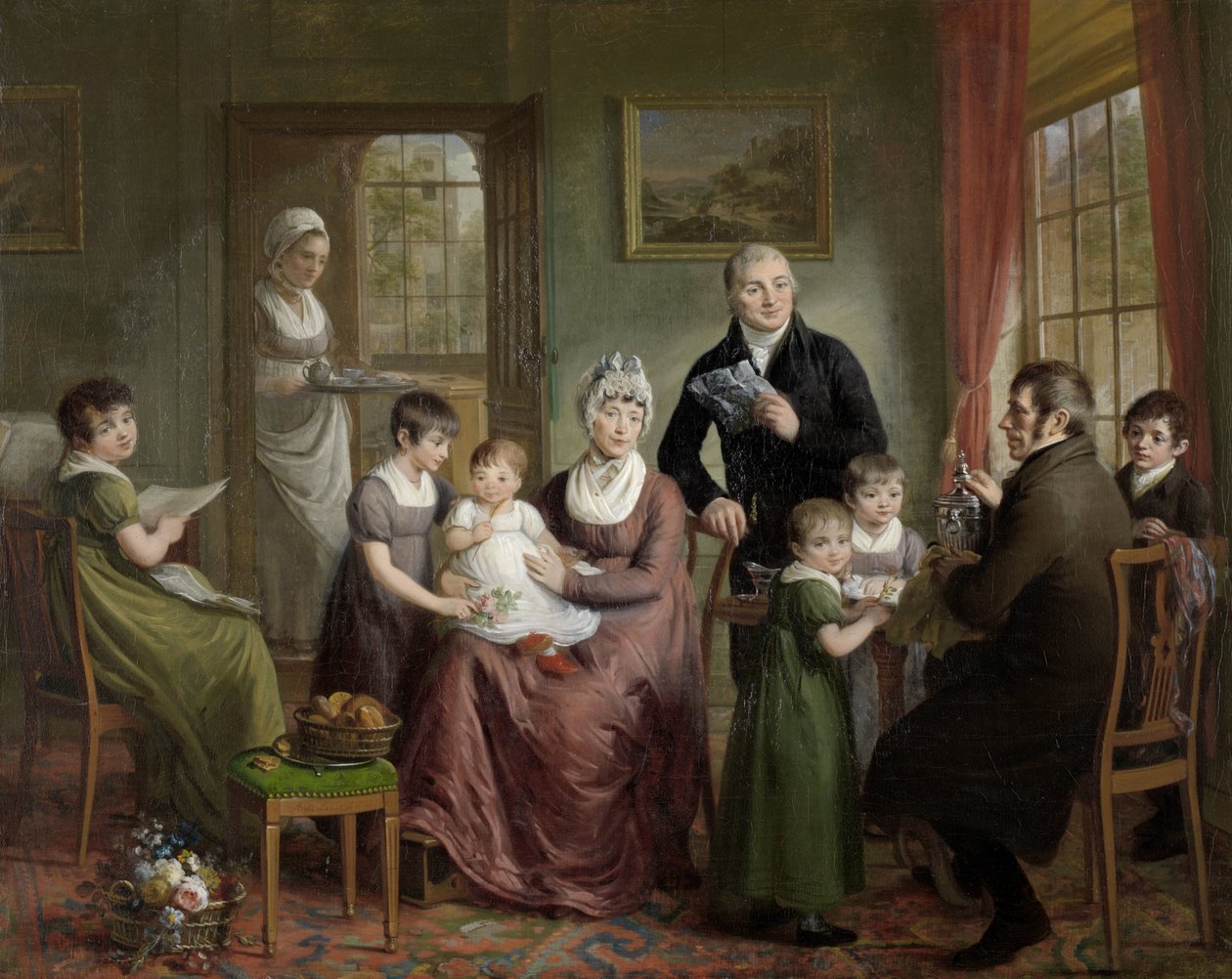 Portret rodziny Adrianusa Bonebakkera z Dirkiem L. Bennewitz Portret rodziny Adrianusa Bonebakkera i jego partnera D.L. Bennewitz autorstwa Adriaan de Lelie (signed by artist)