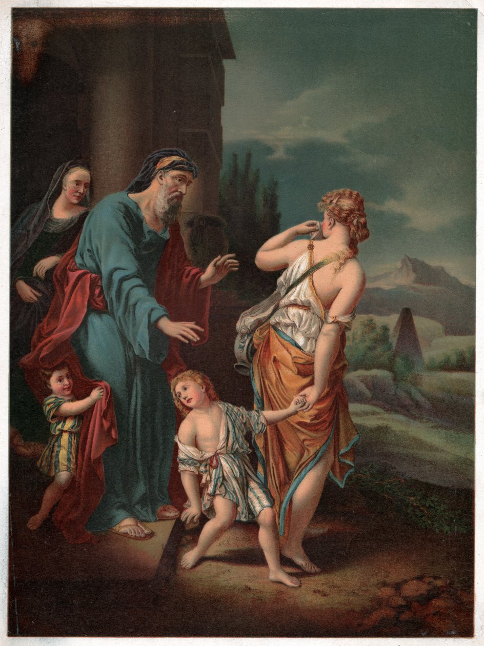 Abrahama i Hagar. (Litografia, ok. 1880) autorstwa Adriaan van der (after) Werff