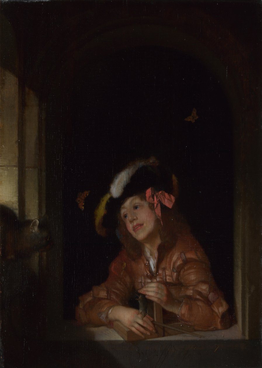 Chłopiec z pułapką na myszy, 1678 autorstwa Adriaan van der Werff