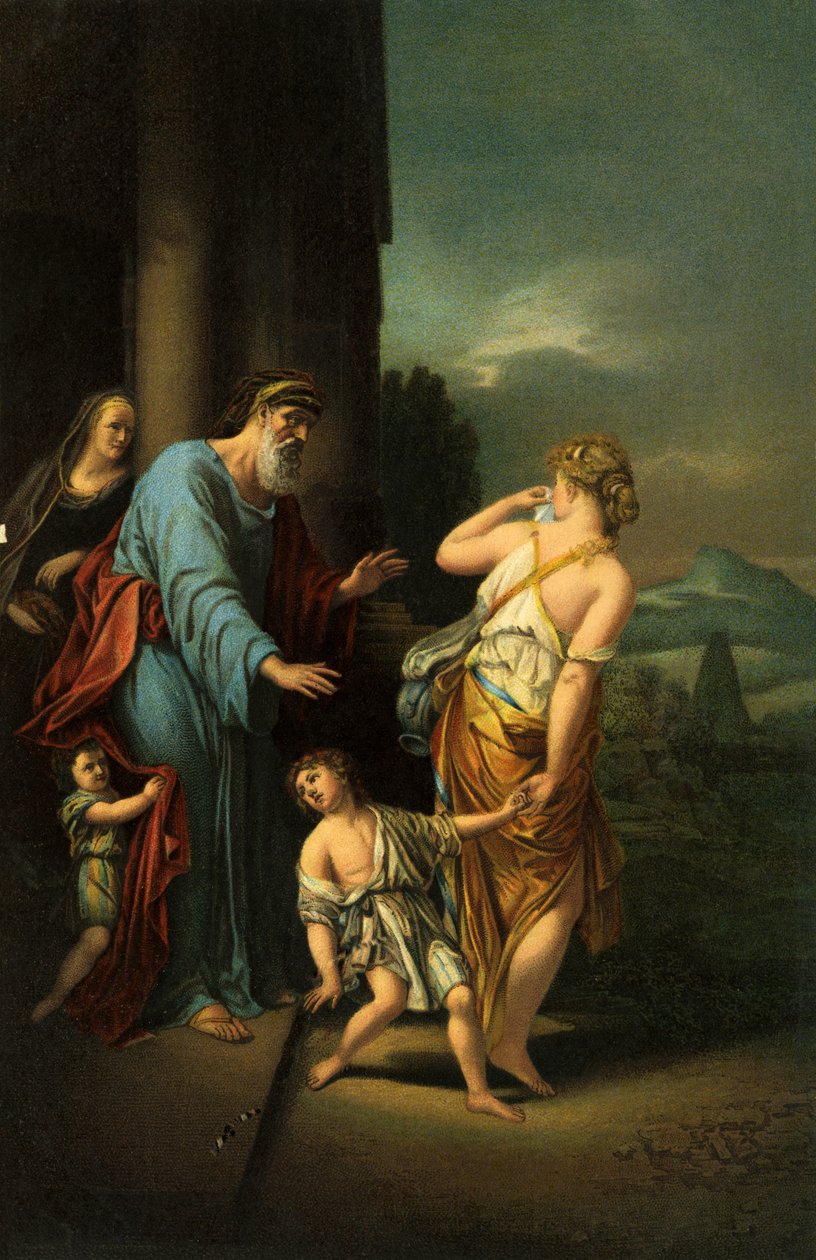 Abraham odesłał Hagar i Ismaela - - Biblia autorstwa Adriaan van der Werff