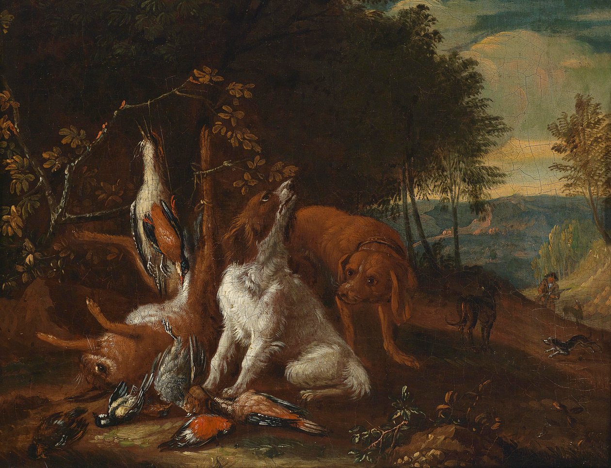 Krajobraz z polowaniem martwa natura autorstwa Adriaen de Gryef