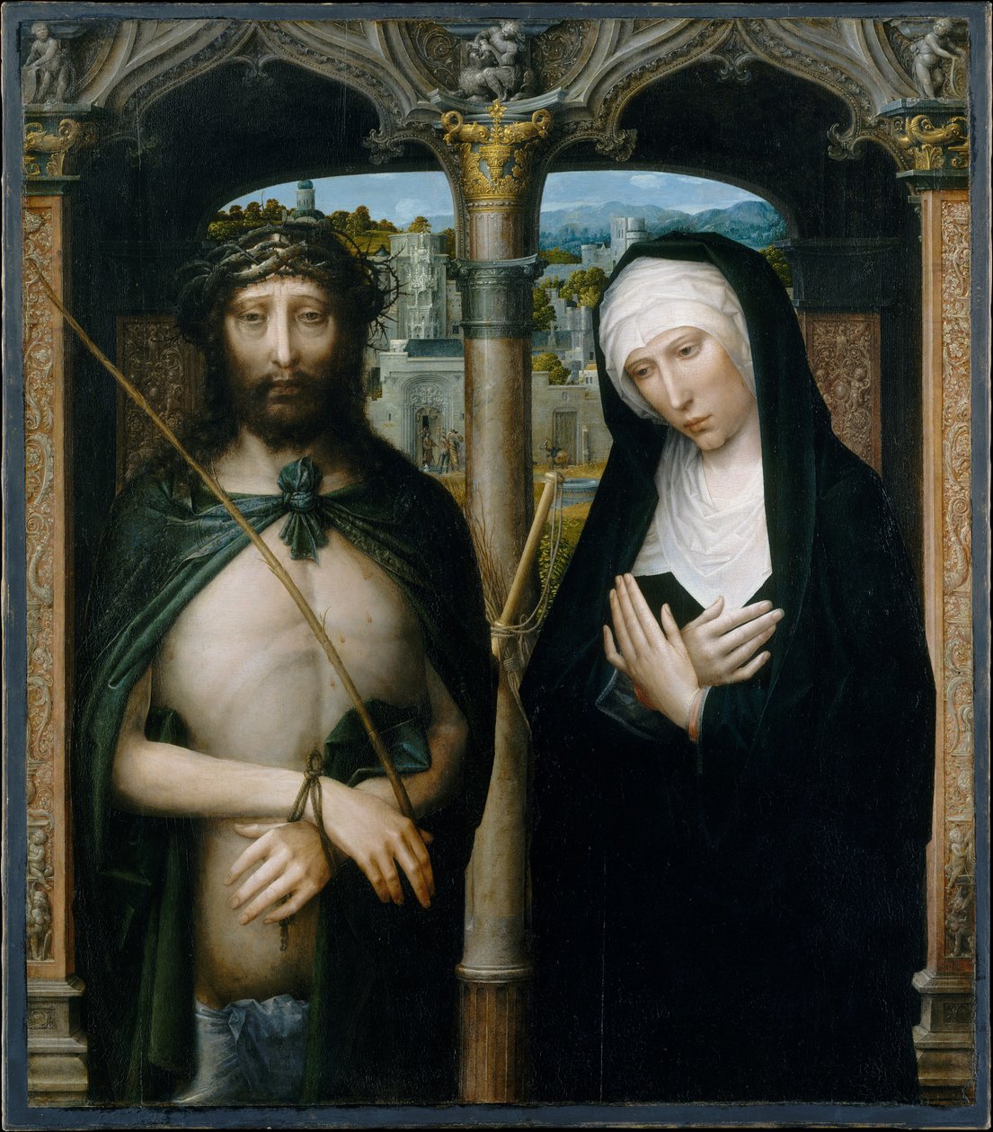Chrystus ukoronowany cierniem (Ecce Homo) i Dziewica Żałobna autorstwa Adriaen Isenbrandt or Isenbrant