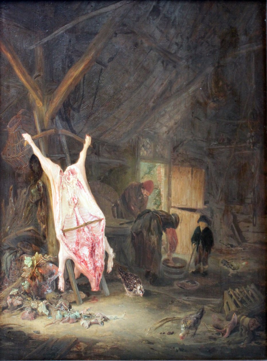 Ubita świnia w stodole autorstwa Adriaen Jansz. van Ostade