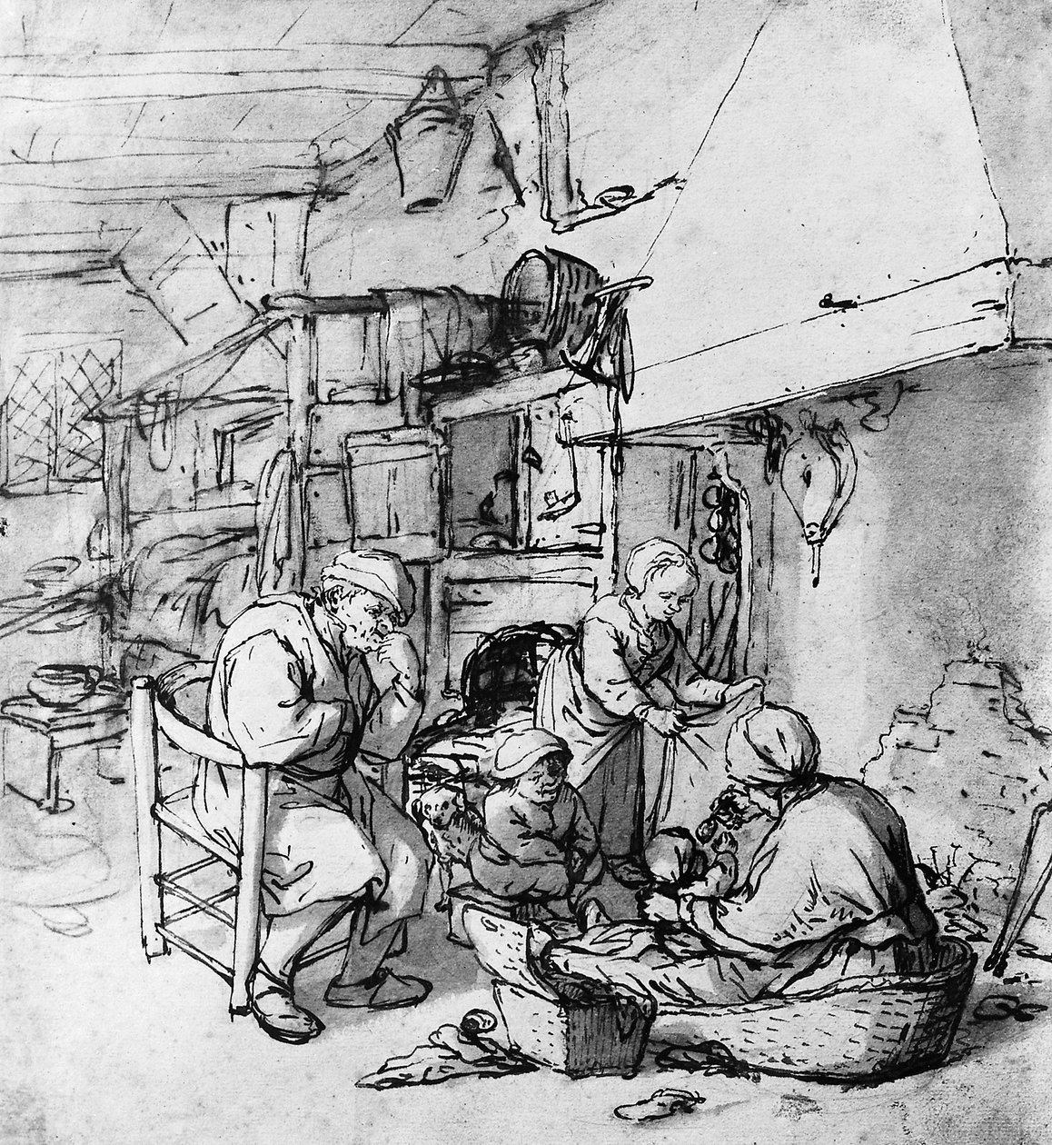 Matka karmi noworodka łyżką autorstwa Adriaen Jansz. van Ostade