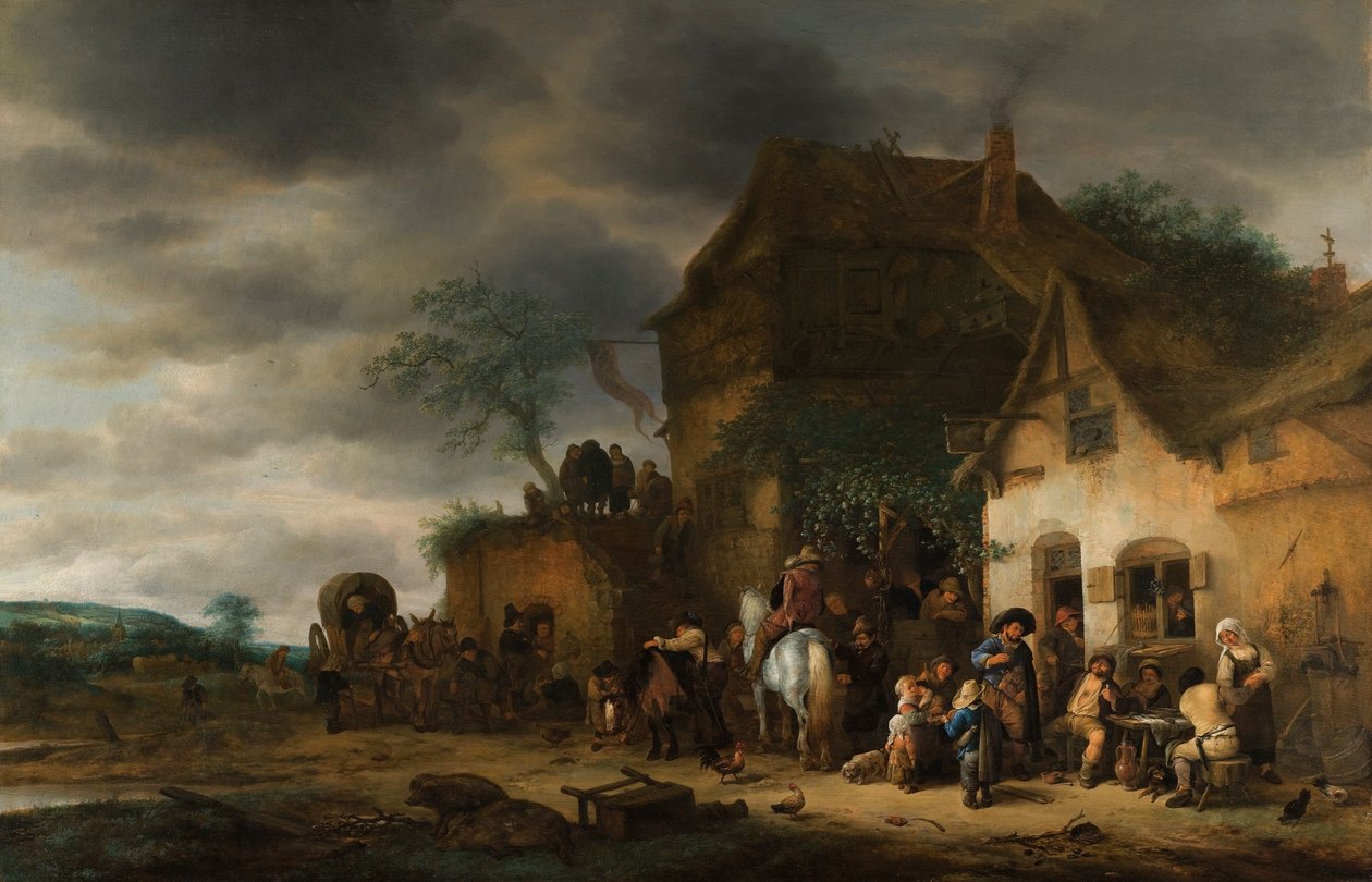 Podróżni zatrzymani w Country Inn autorstwa Adriaen Jansz. van Ostade