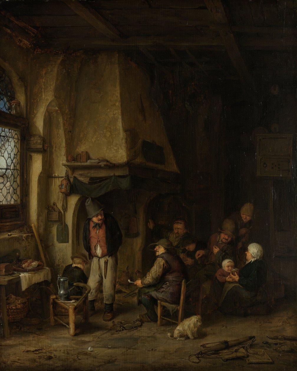 „Łyżwiarze”: Chłopi we wnętrzu, 1650 autorstwa Adriaen Jansz. van Ostade