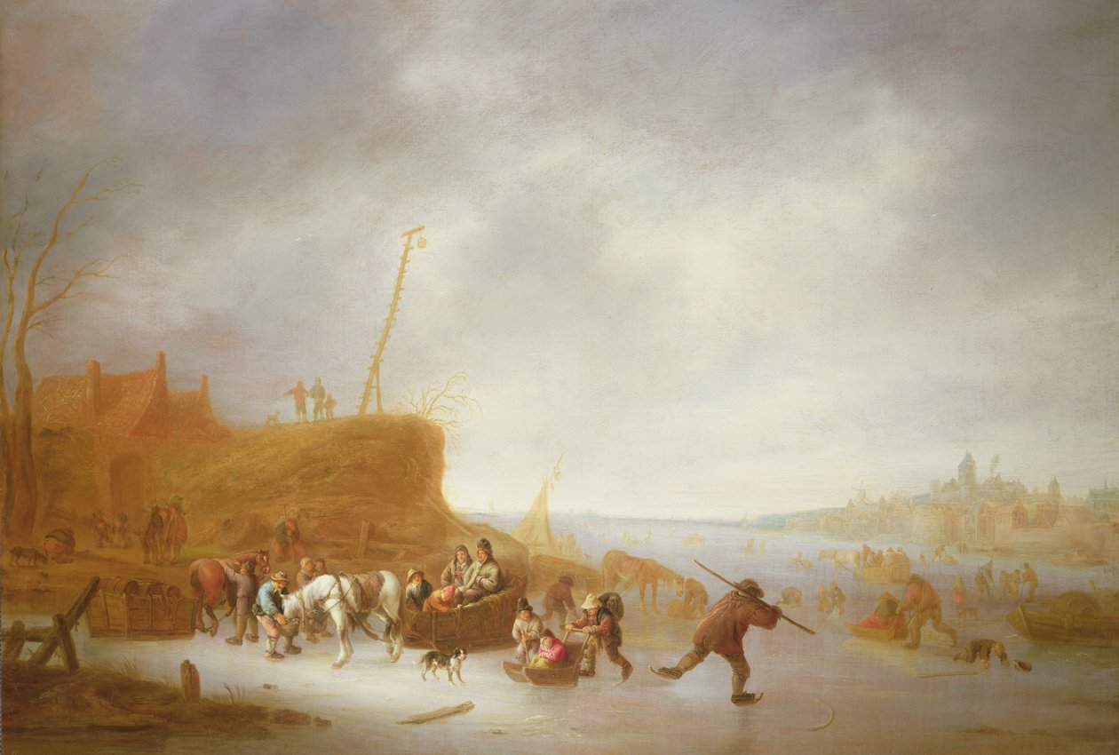 Zimowy krajobraz z łyżwiarzami autorstwa Adriaen Jansz. van Ostade