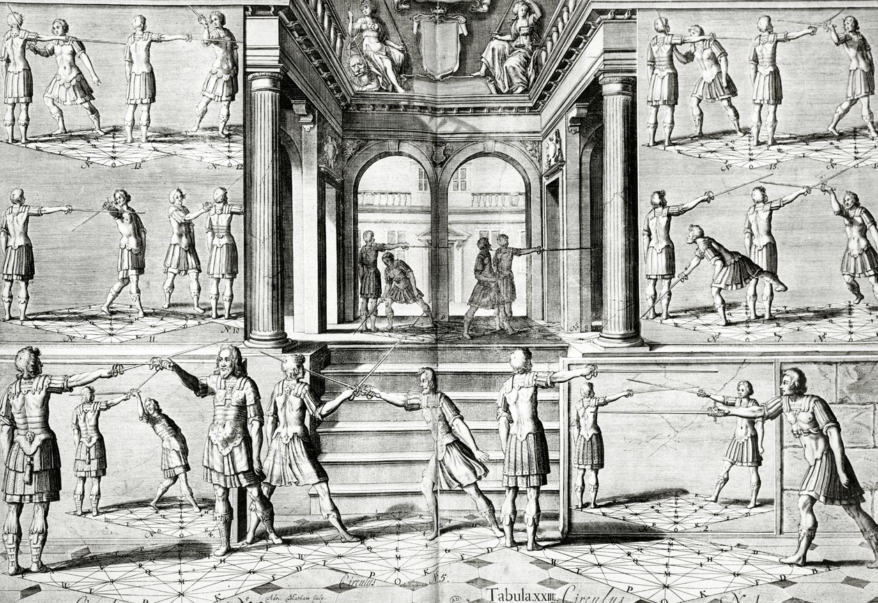 Lekcja szermierki (zdjęcie bw) autorstwa Adriaen Matham