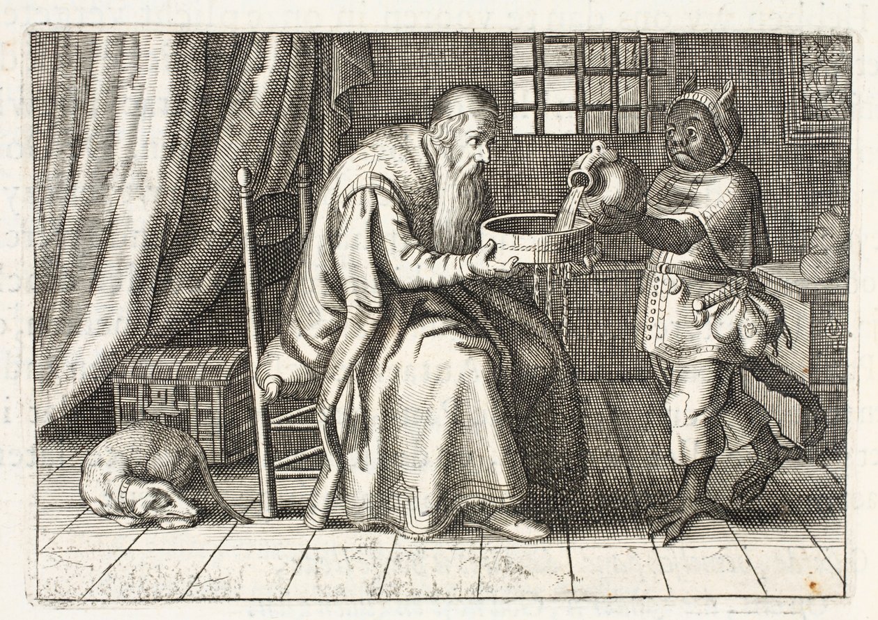 Bogacz, ilustracja z „Emblemata of Zinne-werk” Johannesa de Brune (1589-1658), Jan Jacobs Schipper, Amsterdam, 1661 autorstwa Adriaen Pietersz van de Venne