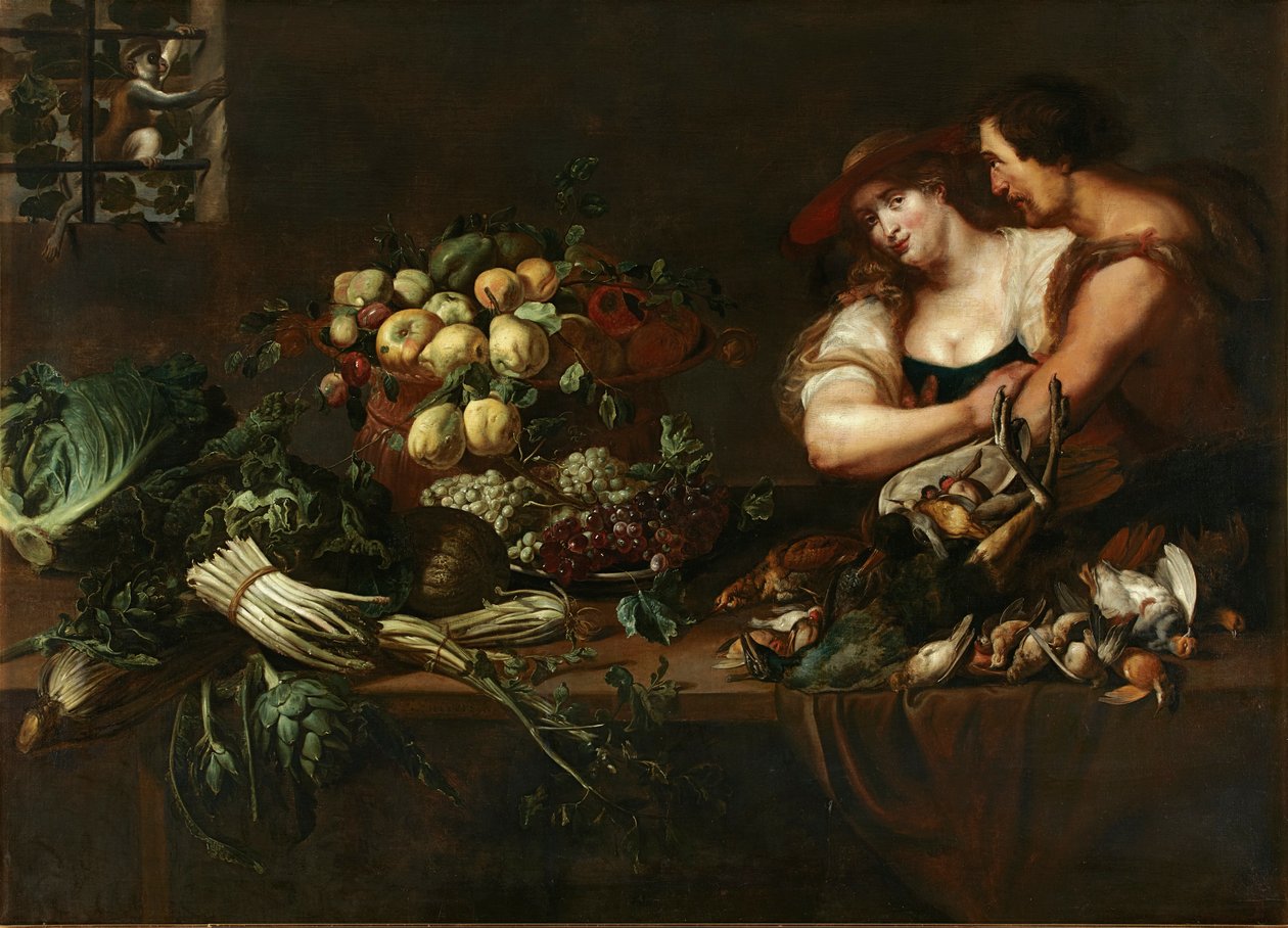 Martwa kuchnia z postaciami autorstwa Adriaen van Utrecht