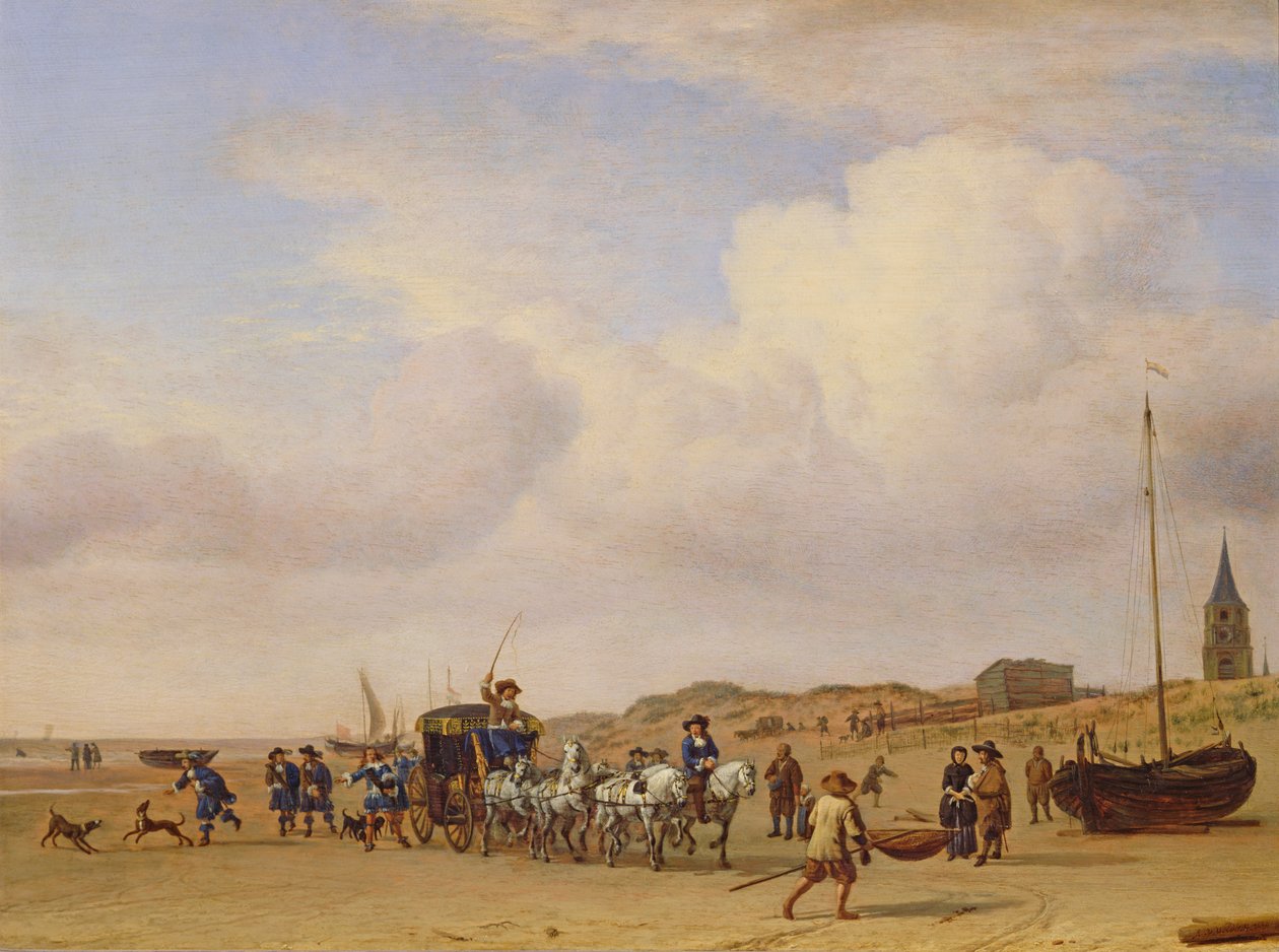 Noble Carriage na plaży w Scheveningen, 1660 autorstwa Adriaen van de Velde