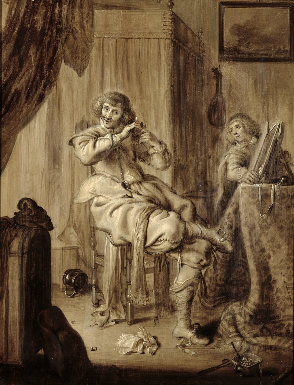 Dżentelmen w toalecie, 1660 autorstwa Adriaen van de Venne
