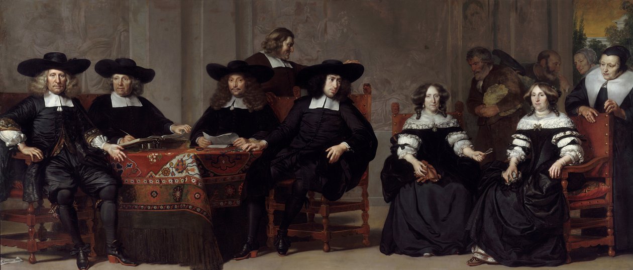 Regentowie domu starców i kobiet w Amsterdamie par Backer, Adriaen (ok. 1635-1684). Olej na płótnie, format : 197x457 autorstwa Adriaen Backer