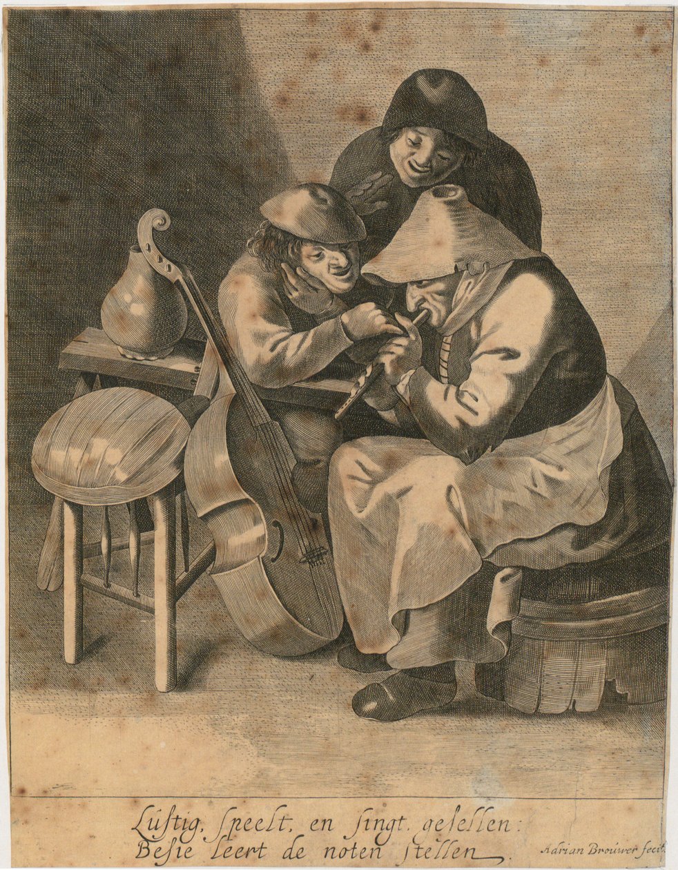 Flecistka i dwóch chłopów autorstwa Adriaen Brouwer