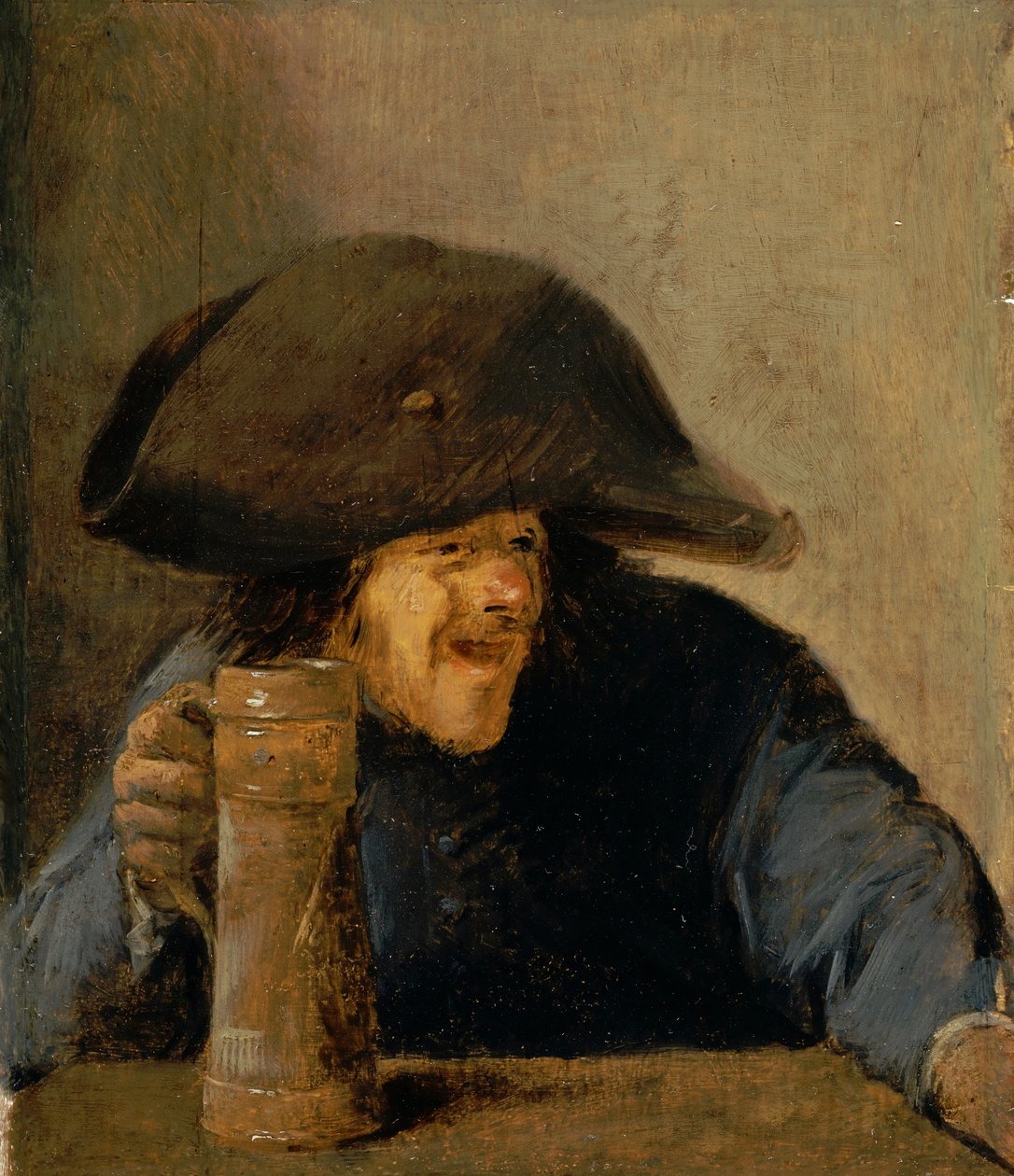 Mężczyzna z bicorne i drewnianym kubkiem autorstwa Adriaen Brouwer