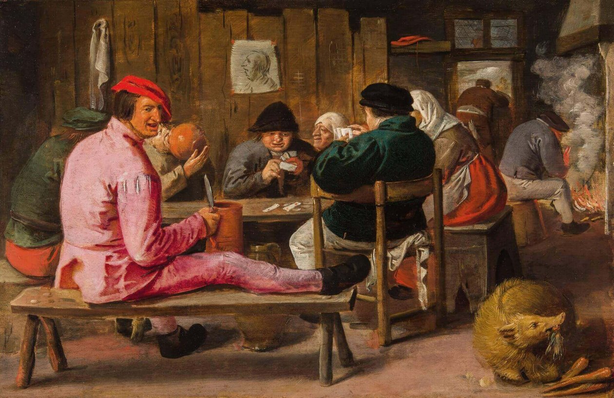 Weseli chłopi w karczmie autorstwa Adriaen Brouwer
