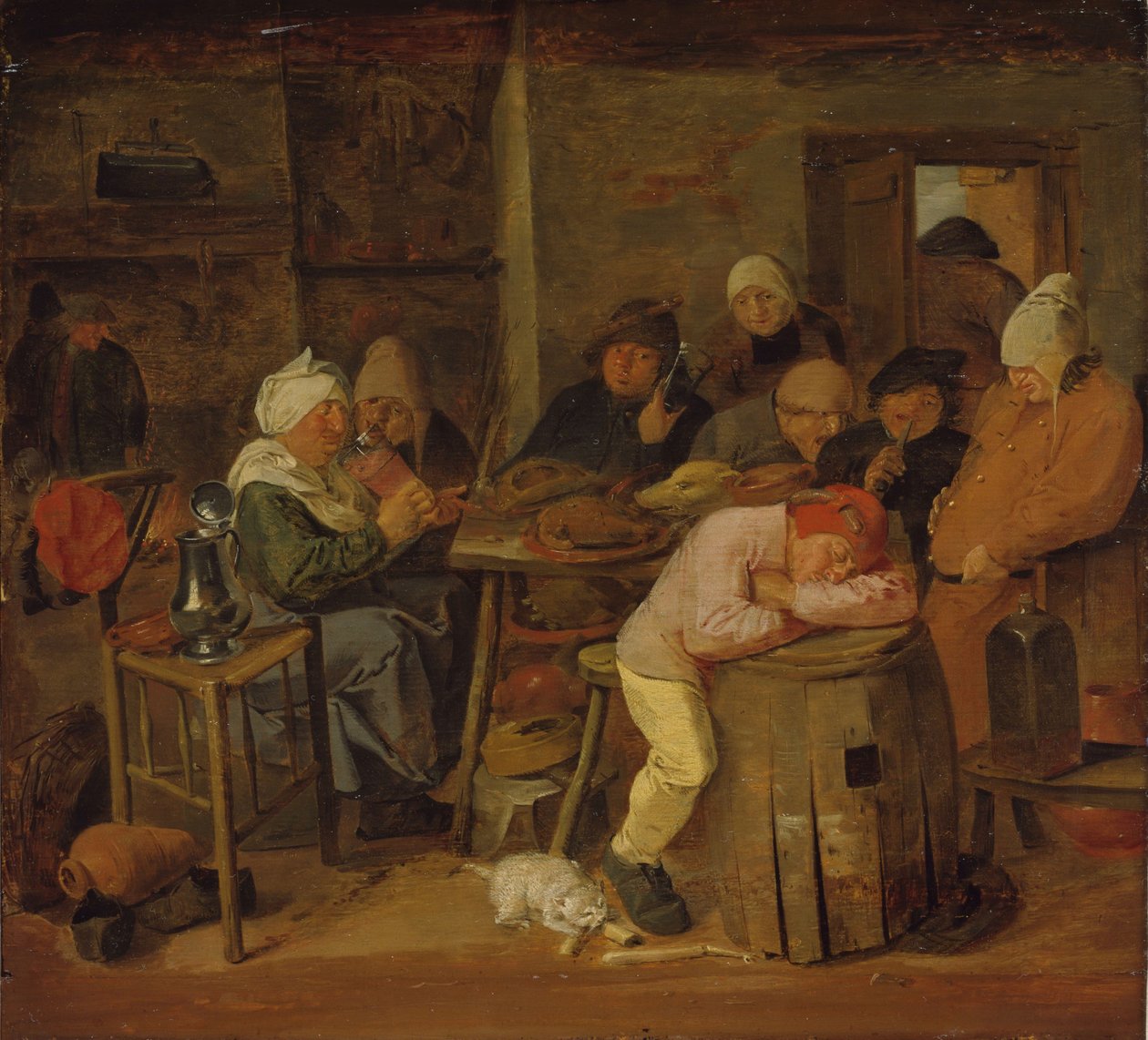 Chłopi we wnętrzu (Święto uboju) autorstwa Adriaen Brouwer