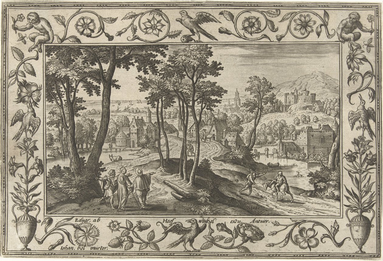 Emaus-goers Pejzaże ze scenami biblijnymi, mitologicznymi i polowaniami (tytuł serii) autorstwa Adriaen Collaert
