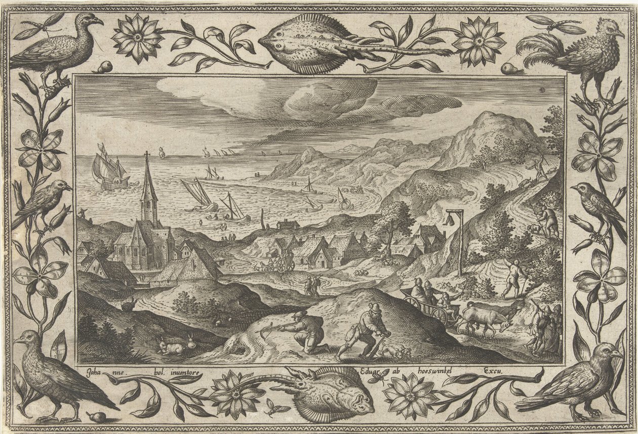 Polowanie na króliki Pejzaże ze scenami biblijnymi, mitologicznymi i polowaniami (tytuł serii) autorstwa Adriaen Collaert