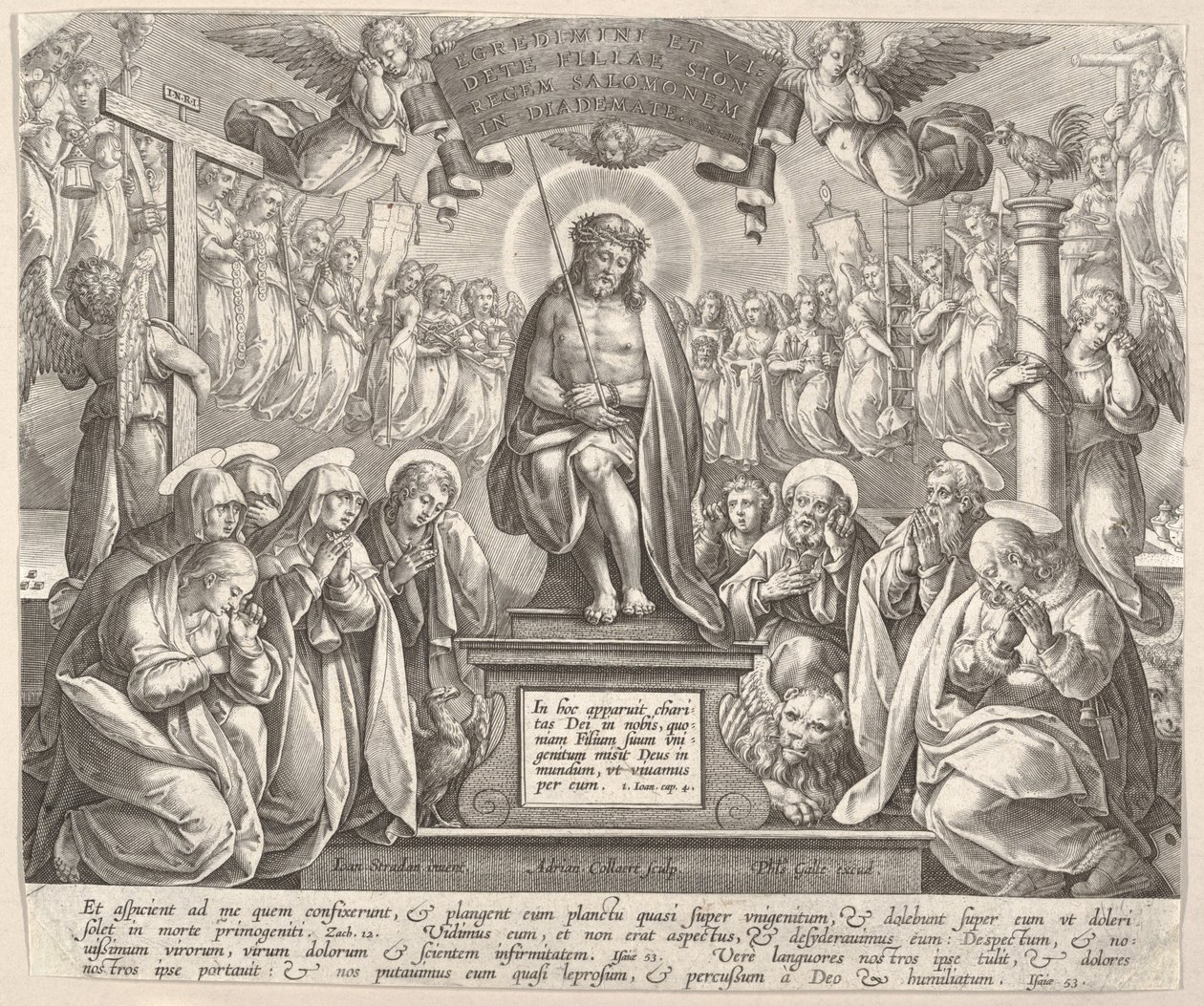 Mąż boleści z Trzema Mariami i Ewangelistami. autorstwa Adriaen Collaert
