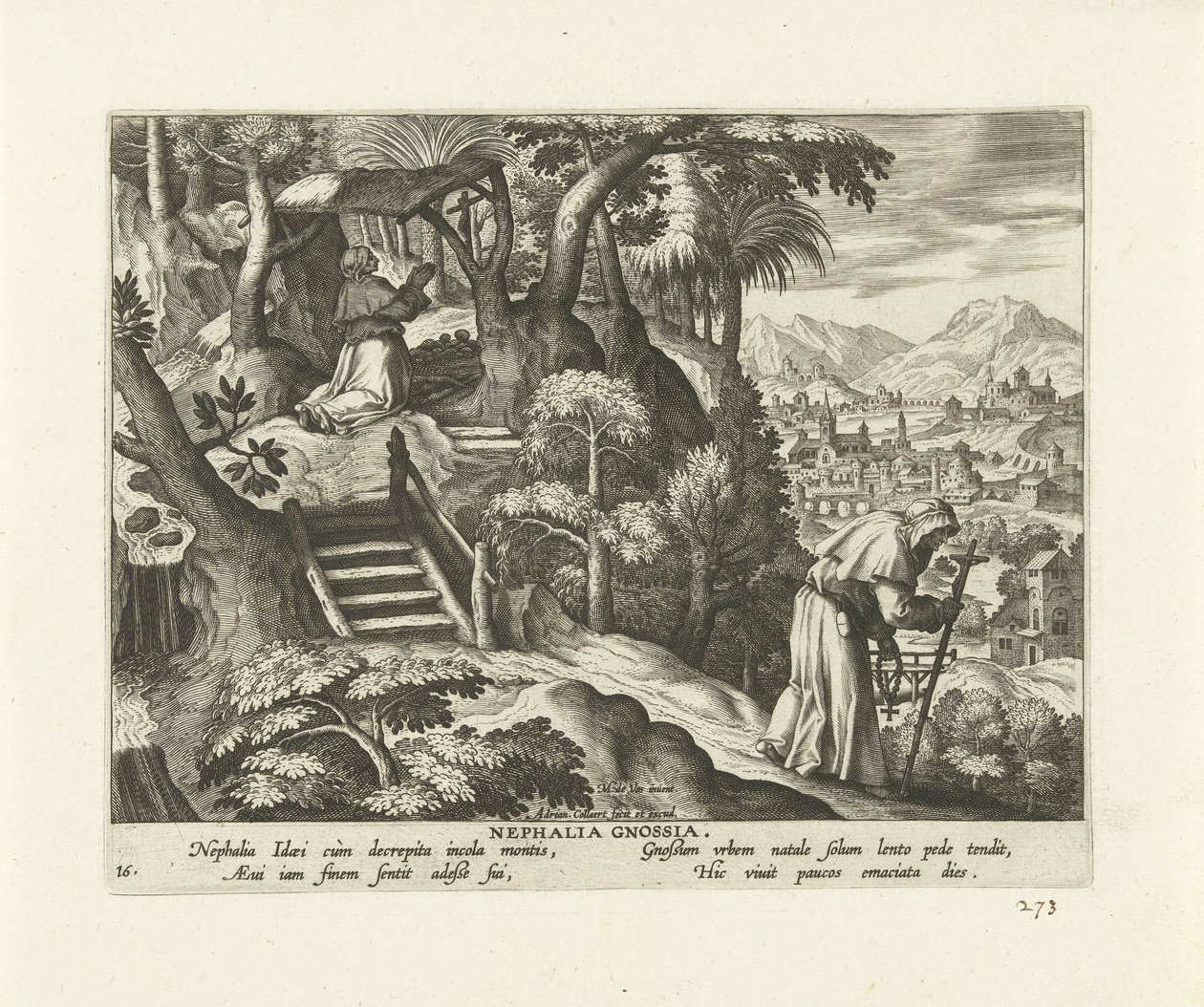 Nefalia z Knossos Nephalia Gnossia (tytuł na obiekcie) Pustelnik (tytuł serii) Solitvdo sive vitae foeminarvm anachoritarvm (tytuł serii) autorstwa Adriaen Collaert