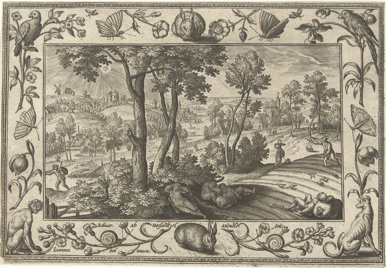 Chwasty wśród pszenicy Pejzaże ze scenami biblijnymi, mitologicznymi i polowaniami (tytuł serii) autorstwa Adriaen Collaert