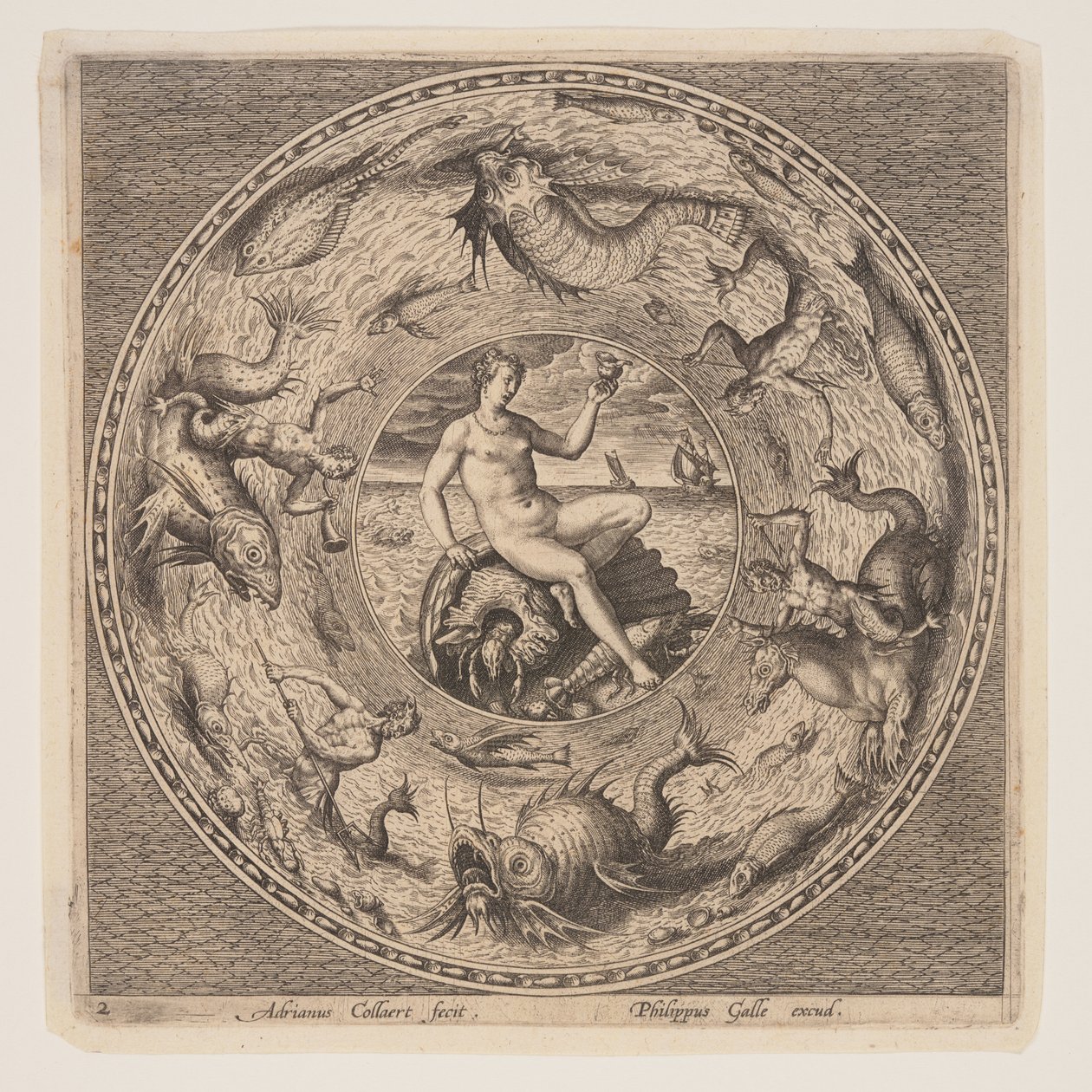 Thetis na muszli, z zestawu wzorów na talerze (Fonds de Coupe) autorstwa Adriaen Collaert