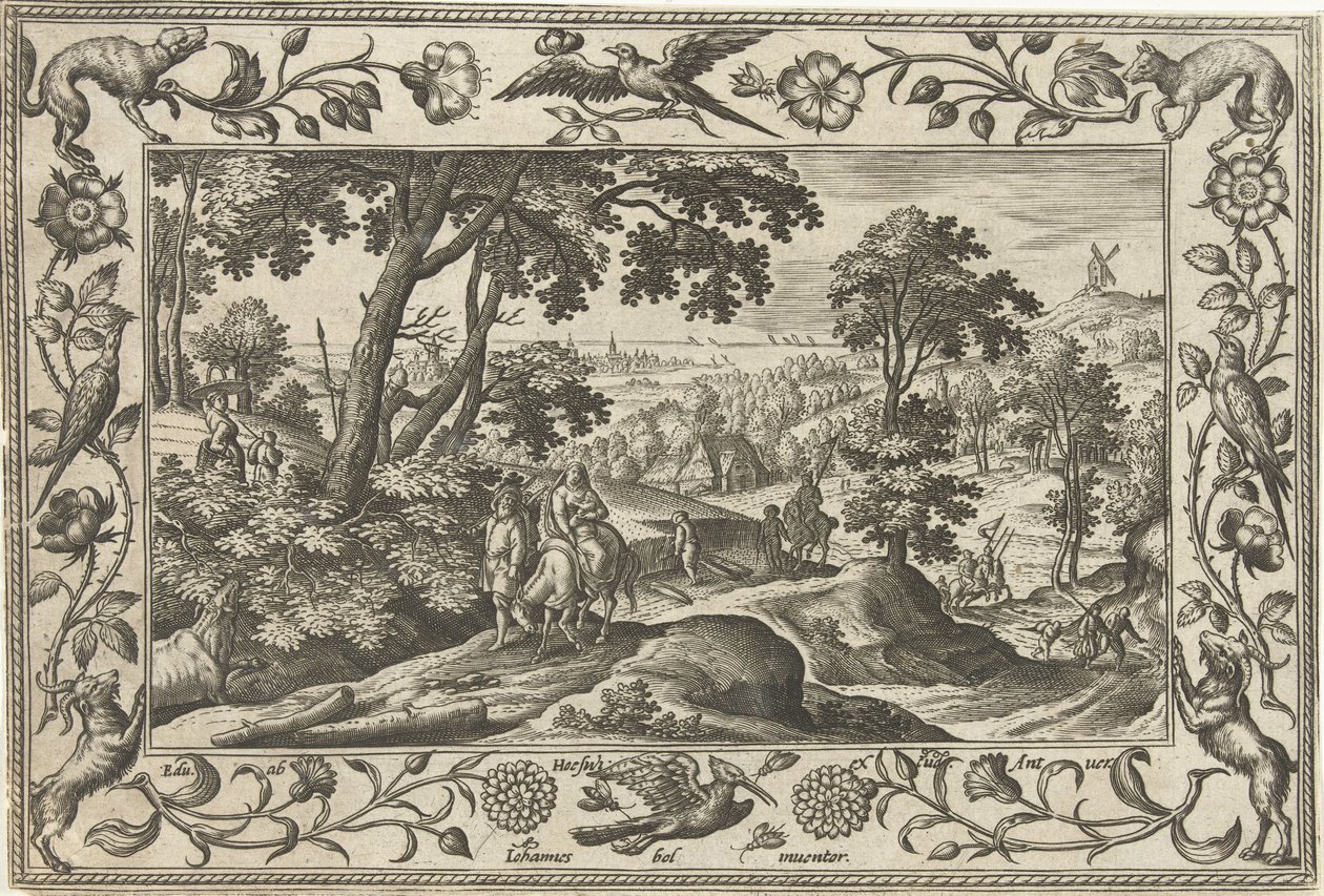 Lot do Egiptu Pejzaże ze scenami biblijnymi, mitologicznymi i polowaniami (tytuł serii) autorstwa Adriaen Collaert