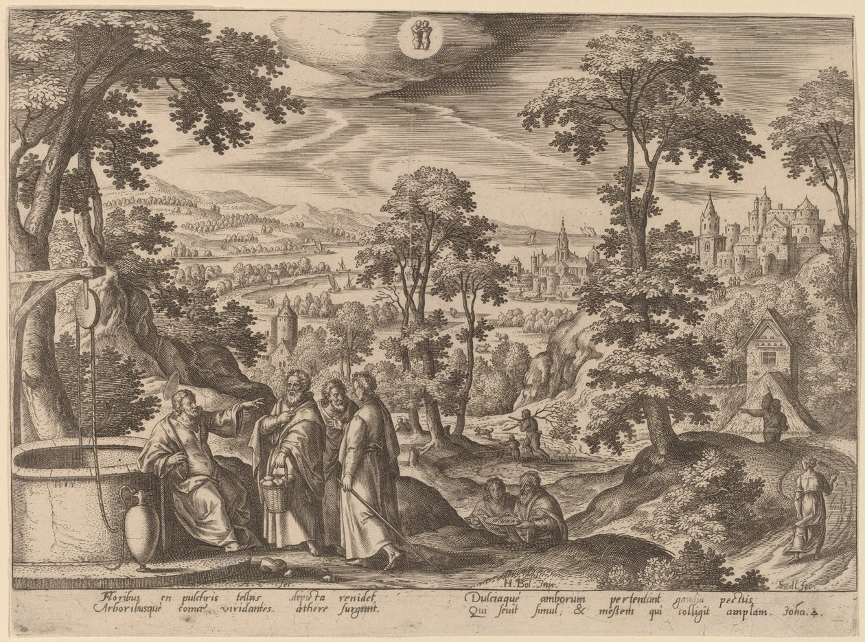 Chrystus i Niewiasta Samarii autorstwa Adriaen Collaert after Hans Bol