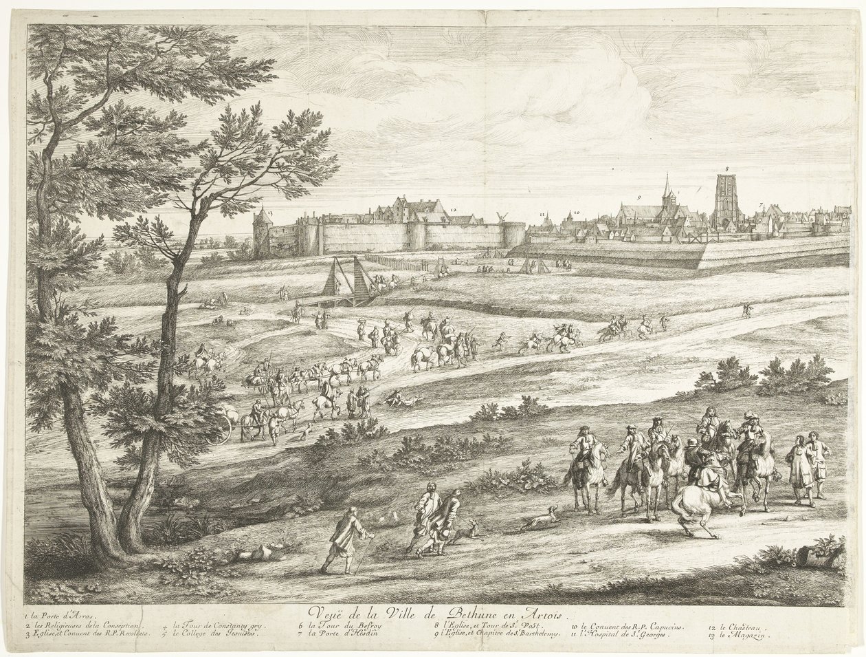 Widok Bethune (lewa strona) Veuë de la Ville de Bethune en Artois (tytuł na obiekcie) autorstwa Adriaen Frans Boudewyns