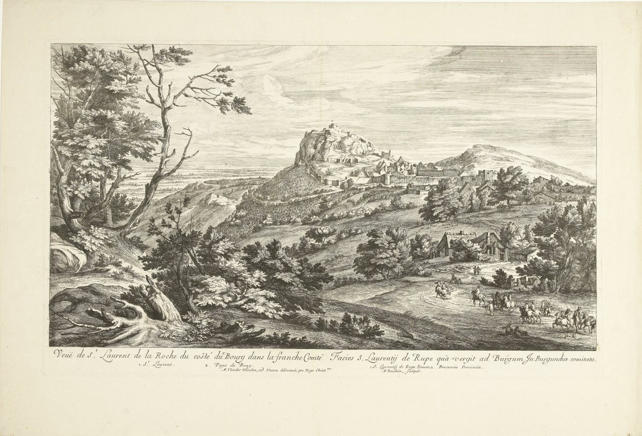 Gezicht op Saint Laurent de la Roche Widok St. Laurent de la Roche z costé du Bourg w Franche Comté (tytuł na obiekcie) autorstwa Adriaen Frans Boudewyns