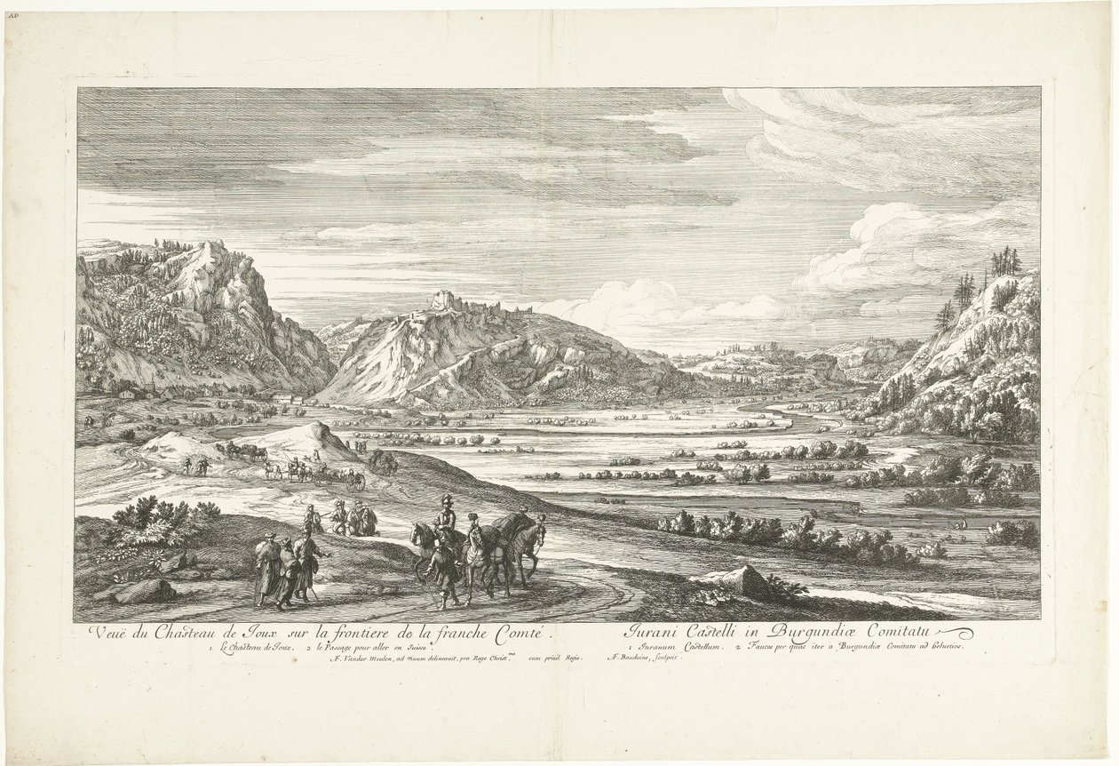 Widok na zamek Joux Veuë du Chasteau de Joux sur la frontiere de la franche Comté (tytuł przedmiotu) autorstwa Adriaen Frans Boudewyns
