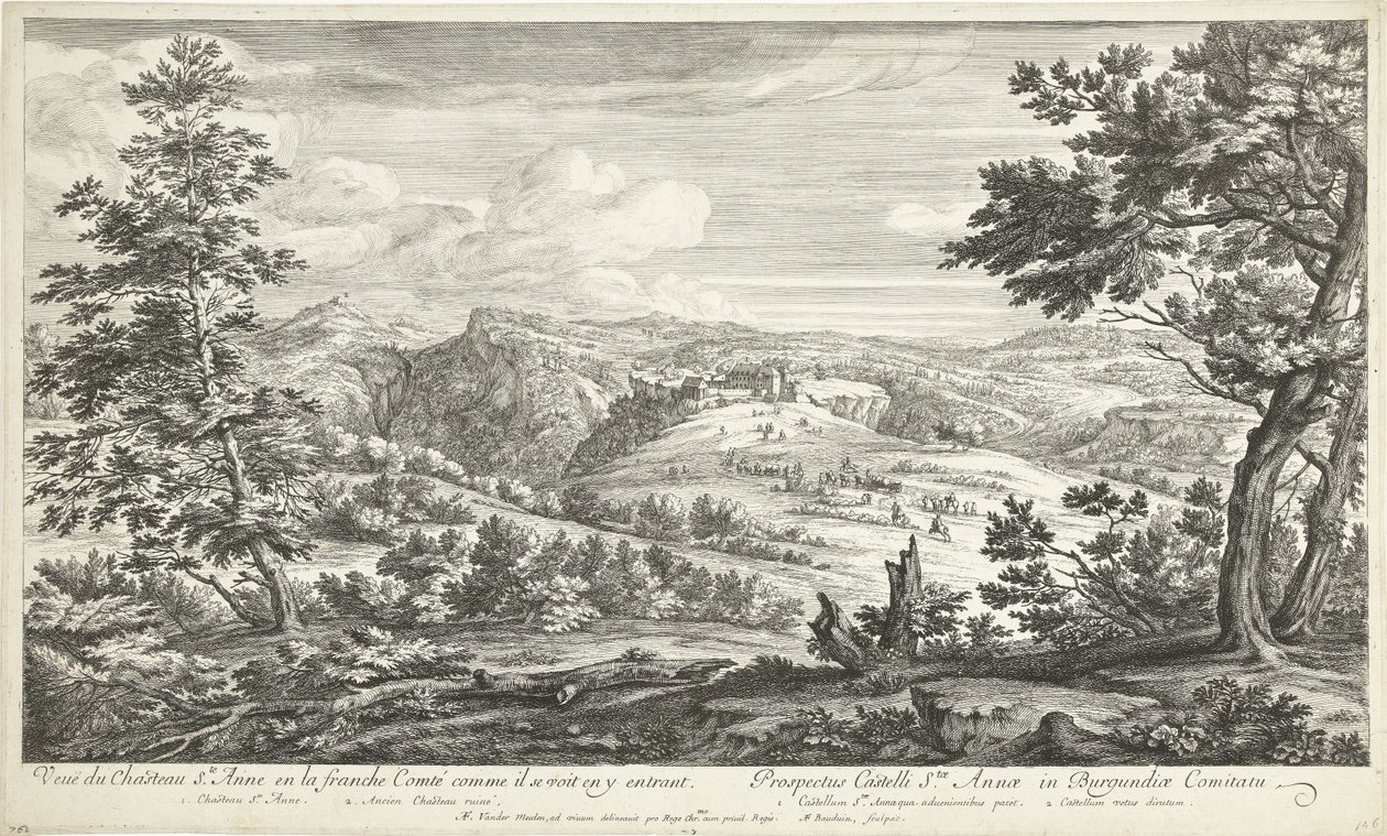 Gezicht op het kasteel van Sainte Anne Widok na zamek Ste. Anne w wolnym Comté, gdy widzi siebie wchodzącego (tytuł na obiekcie) autorstwa Adriaen Frans Boudewyns