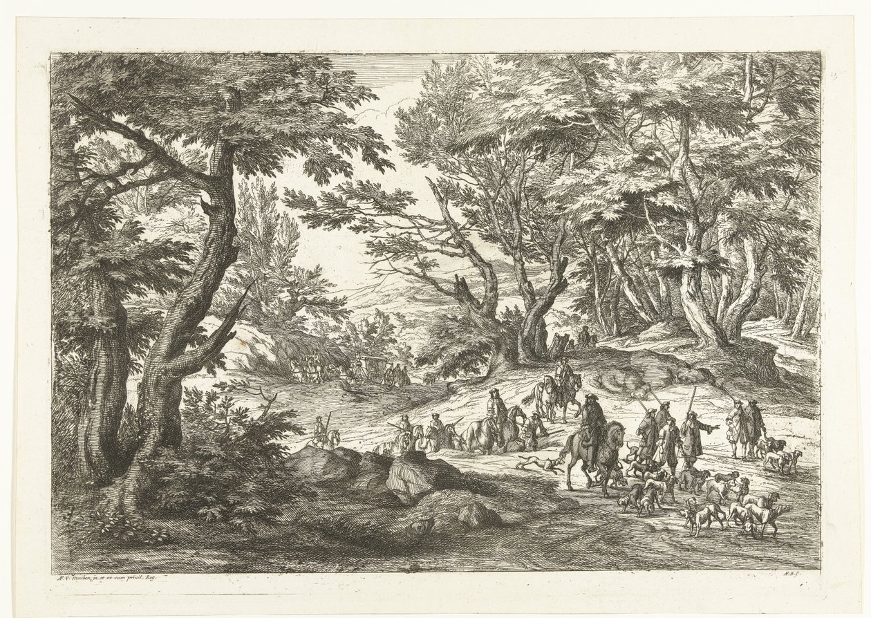 Krajobraz z polowaniem Krajobrazy z myśliwymi (tytuł serii) autorstwa Adriaen Frans Boudewyns