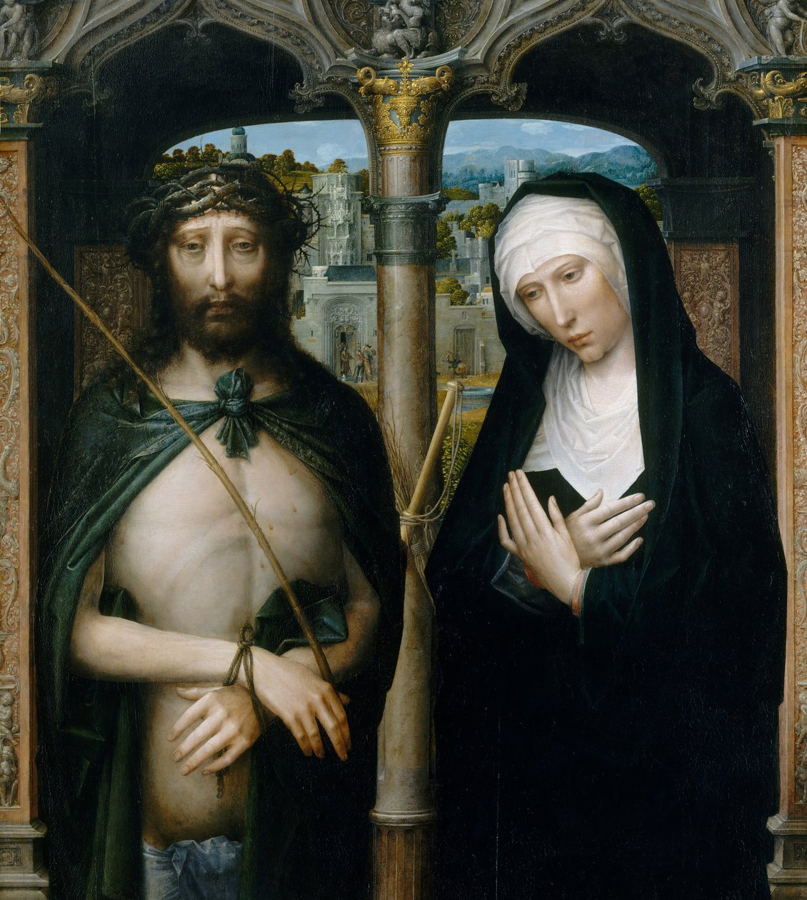 Chrystus ukoronowany cierniami Ecce Homo i Matka Boska Opłakująca, ca. 1530-40. autorstwa Adriaen Isenbrandt