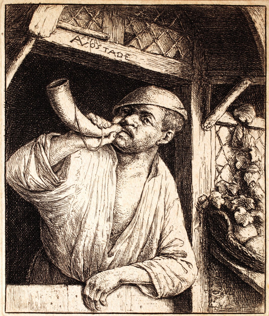 Baker grający na rogu, ok. 1670 autorstwa Adriaen Jansz. van Ostade