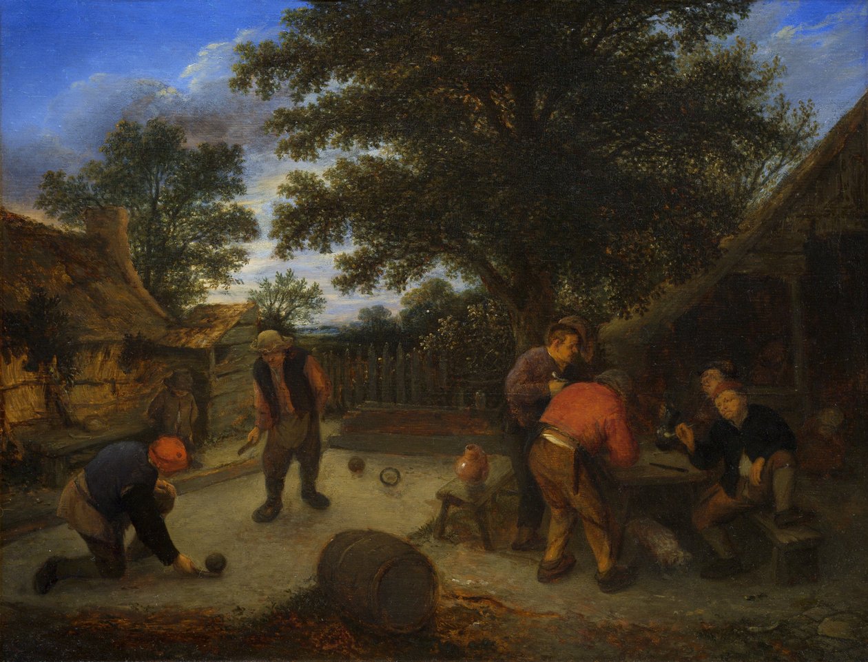 Gracze w piłkę w ogrodzie gospody, ok. 1660 (olej na płycie) autorstwa Adriaen Jansz. van Ostade