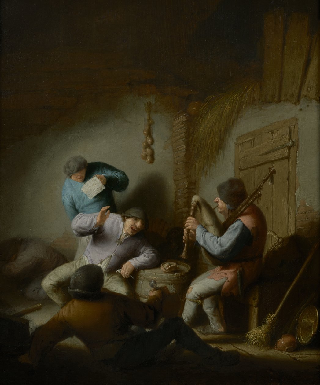 Wnętrze stodoły z chłopami tworzącymi muzykę autorstwa Adriaen Jansz. van Ostade