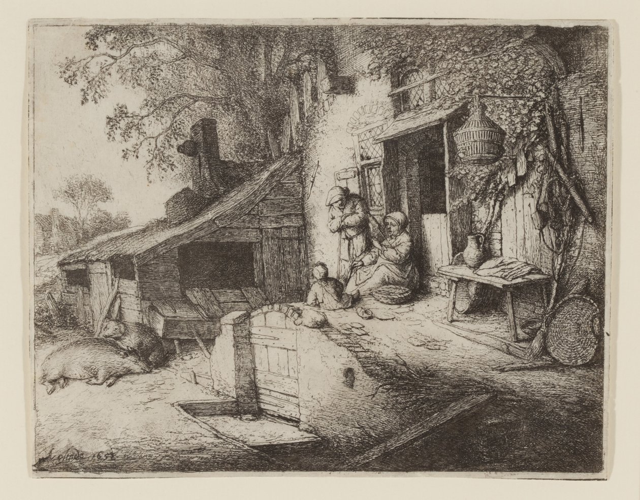 Przy drzwiach chałupy - The Spinner autorstwa Adriaen Jansz. van Ostade