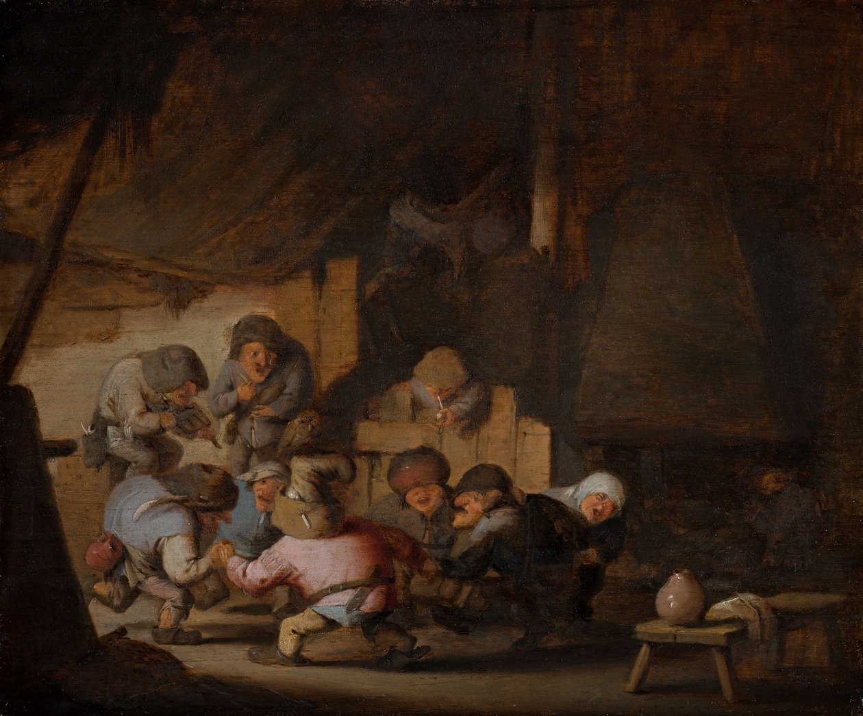Tańczące krasnoludki w gospodzie wiejskiej, ok. 1635 (olej na drewnie) autorstwa Adriaen Jansz. van Ostade