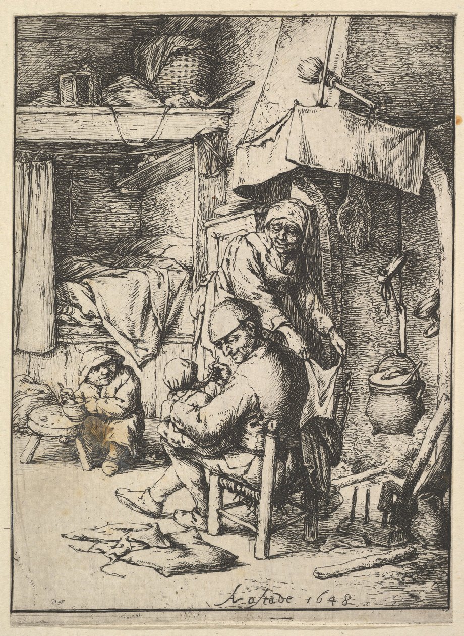 Ojciec karmi swoje dziecko, 1610-85. autorstwa Adriaen Jansz. van Ostade