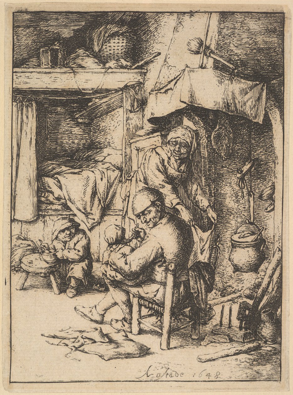 Ojciec rodziny dający rosół swojemu dziecku, 1610-85. autorstwa Adriaen Jansz. van Ostade
